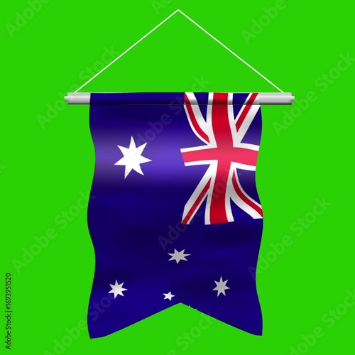 Australia Flag Banner Waving Green Screen Video Animation Isolated on Chroma Key Background