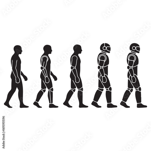 Human to robot evolution silhouette vector illustration