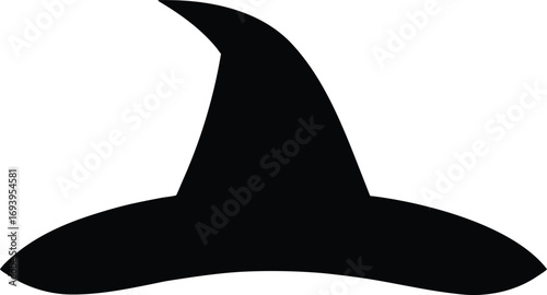 Black Silhouette of a Witch Hat - Halloween Vector Graphic. Spooky Witch Hat Outline - Halloween Icon Vector Art