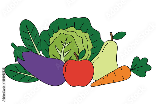 Colorful Fruits and Vegetables Illustration