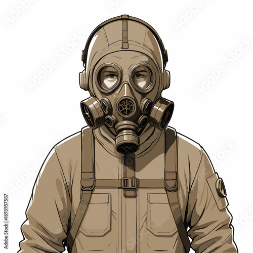 man wearing gas mask