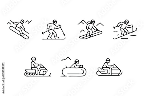 Winter Sports and Activities Outline Icon Set