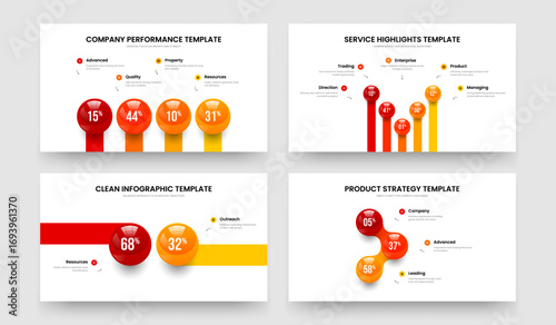 Project Strategy 4 5 2 3 Step Graph Slide Design Bundle. Modern Briefing Four Five Two Three Option Chart Frame Template Vector Illustration Set.