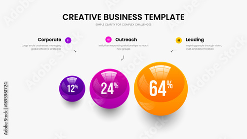 Company Portfolio Slideshow Layout Vector Illustration. Business Launch Three Option Infographic Presentation Template. Marketing Briefing 3 Element Diagram Frame Design.