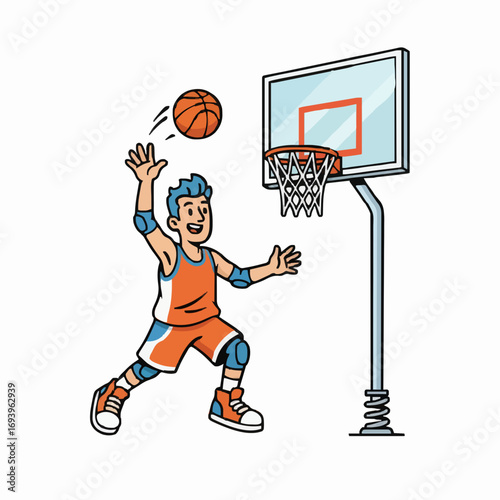 a basketball player shooting ball into hoop