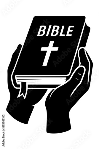 Illustration of hands holding the Holy Bible, symbol of Christian faith, prayer, and devotion