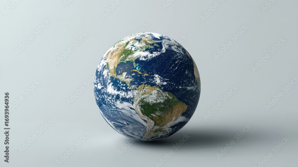 Fototapeta premium A realistic depiction of Earth showcasing continents, oceans, and clouds against a plain background.