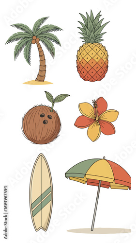 Tropical design elements set for summer vacation