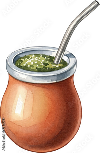Healthy Herbal Drink Mate Tea and Yerba Mate Teabag Set Illustration