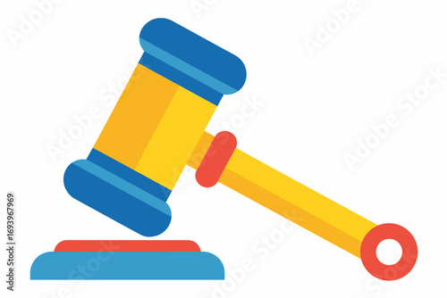 Abstract illustration of a gavel, symbolizing justice, law, and legal proceedings in a simplified, modern graphic style