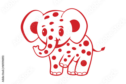 Cheerful red polka dot elephant with a playful pose radiates joy and innocence