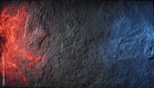 Textured slate background with left orange glow and right blue glow creating dark contrast
