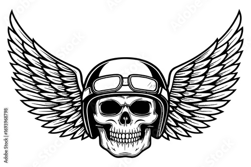 Winged Skull with Helmet and Goggles Illustration