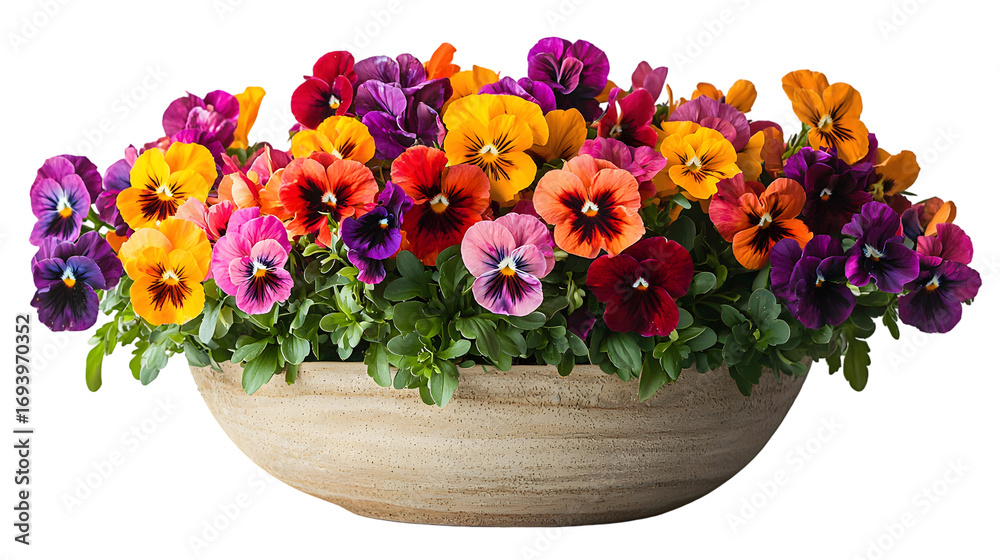 Obraz premium Vibrant and Colorful Pansy Flowers Blooming in a Lush and Elegant Floral isolated on a transparent background