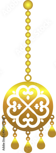 Golden Kazakh pendant with beads № S2-05
