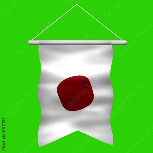 Japan Flag Banner Waving Green Screen Video Animation Isolated on Chroma Key Background