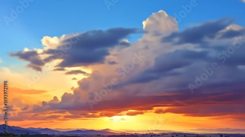 Majestic sunset panorama with golden clouds and vibrant sky textures animation video loop