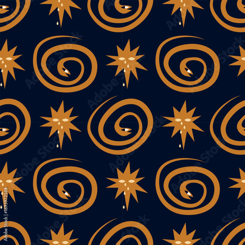 Abstract Stars and snake Seamless Vector Pattern.