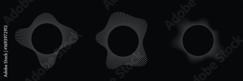 Radial wave sound lines. Circular frame. Sound circle ring. Wavy round frame. Radial sun rays symbol. Wavy geometric silhouette. Abstract design element. eps 10 