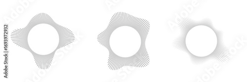Radial wave sound lines. Circular frame. Sound circle ring. Wavy round frame. Radial sun rays symbol. Wavy geometric silhouette. Abstract design element. eps 10 