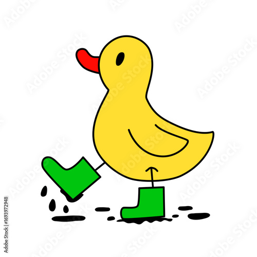 Cute yellow duck vector with green boot EPS format