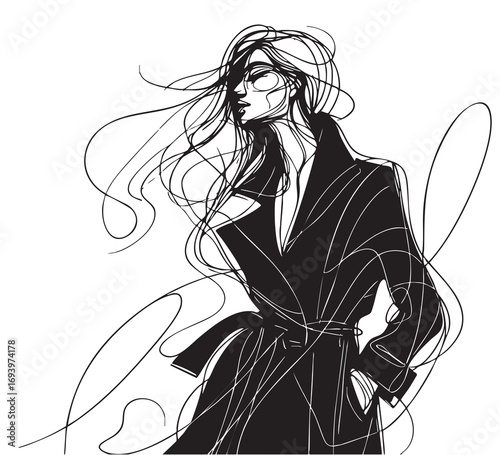 Fashion models portrait silhouettes, hand drawn sketch. Abstract female , contemporary design, vector illustration