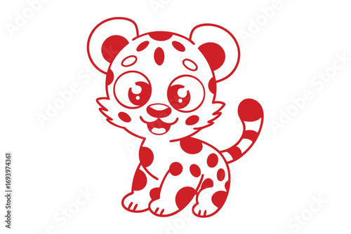Cute red spotted cheetah cub stands happily against a bright white background