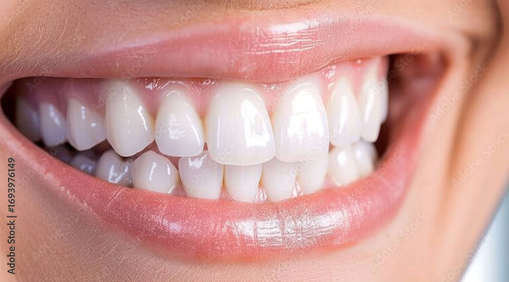 Obraz premium close up of a young woman smiling,dental x ray,Place a model of a tooth on the table,Waist up photo of a mature female Caucasian dentist discussing a treatment plan with a patient, with insurance docu