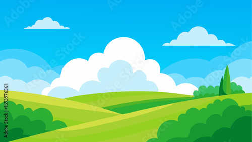 Cartoon landscape with rolling green hills