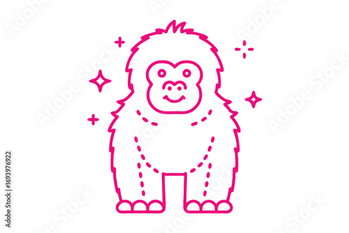 Fuchsia outline drawing shows a cartoonish gorilla with sparkles surrounding it