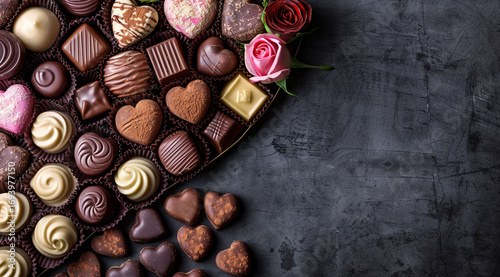 chocolate candy on a wooden background,The range of chocolates, sweets  background