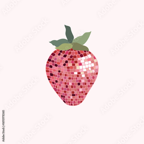 Hand drawn strawberry in  mosaic style. Vecor illustration.