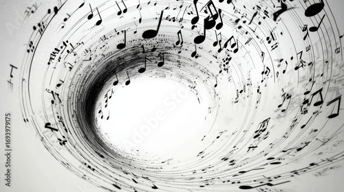 The dynamic flow of music visualized through swirling notes.