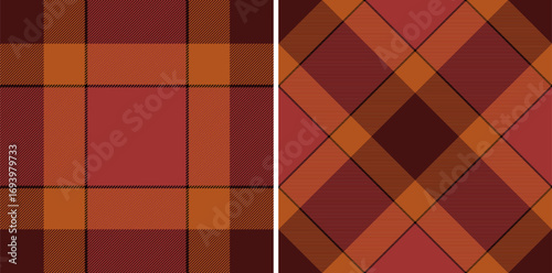 Vector textile tartan of texture background fabric with a plaid seamless check pattern. Set in dark colors for scrapbook ideas and creative projects.