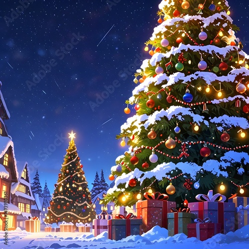 Miniature Christmas House with Snow Decorations and Ornaments