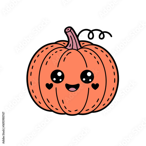 A cute kawaii-style illustration of a smiling orange
pumpkin