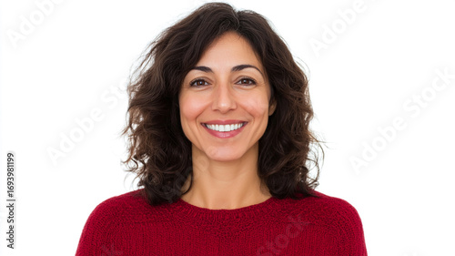 portrait of happy middle aged woman isolated on white background