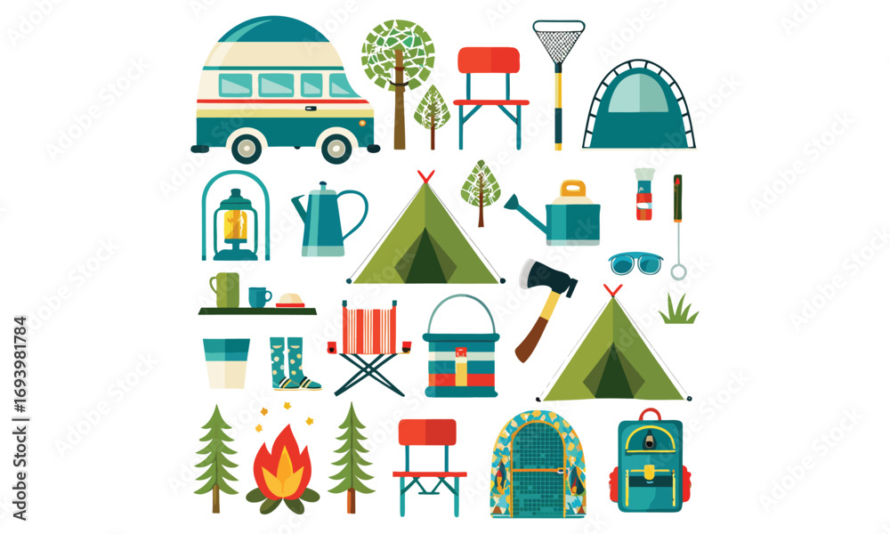 Obraz premium Glamping Tent Vector Camping, Festival Tents, Outdoor Adventure Icons