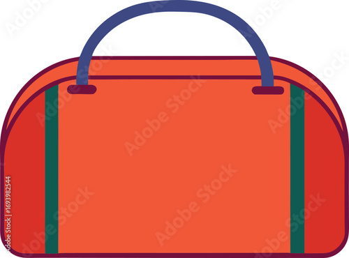 Simple flat design illustration of an orange duffel bag with blue handle