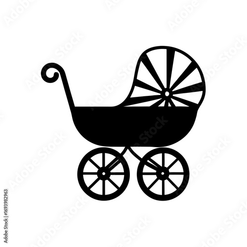 Silhouette of an antique baby carriage toy on transparent background