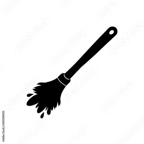 Black silhouette of a witch broomstick on transparent background