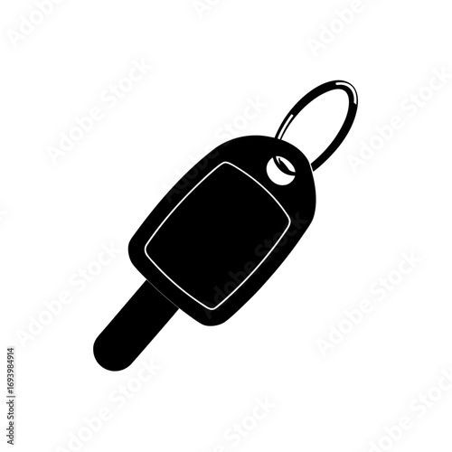 Illustration of a black key with keyring on transparent background silhouette