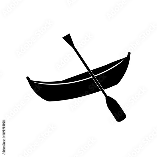 Silhouette of a boat with a single oar inside on transparent background
