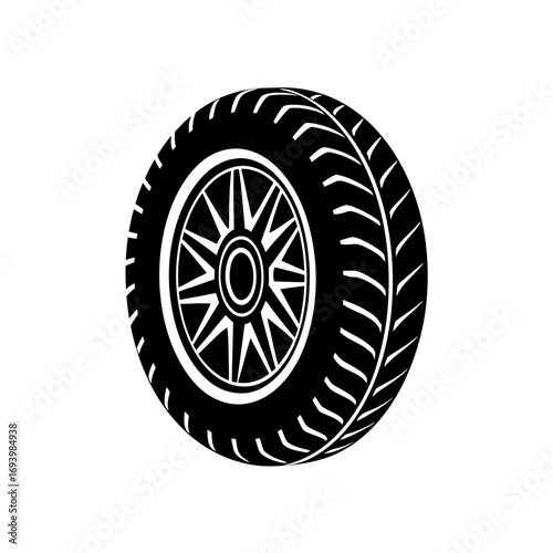 Illustration of a single tire in black on transparent background silhouette