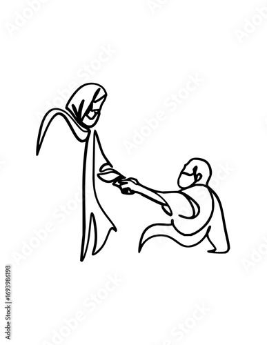Compassionate gesture of reaching out, offering support and connection in a minimalist line art style