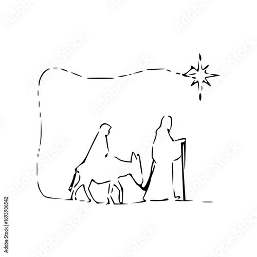Journey to Bethlehem guided by a luminous star, a timeless nativity scene unfolds with grace and peace.