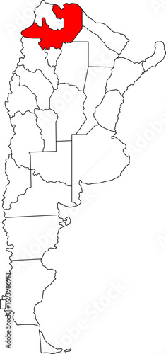 A vector map of Argentina highlighting the Salta province. Ideal for geographical studies, regional reports, and data visualization projects.

