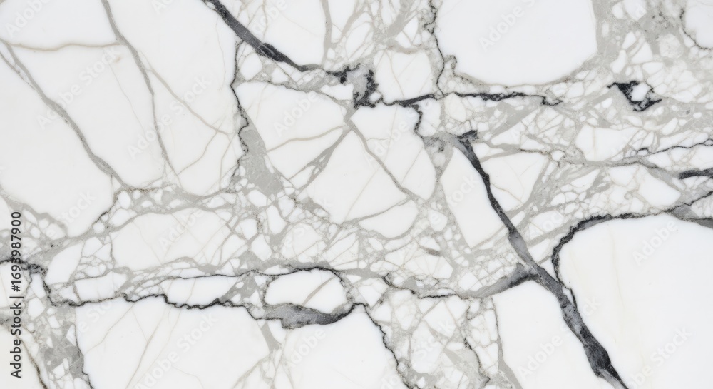 Obraz premium Close-up of white marble with gray and black veining.