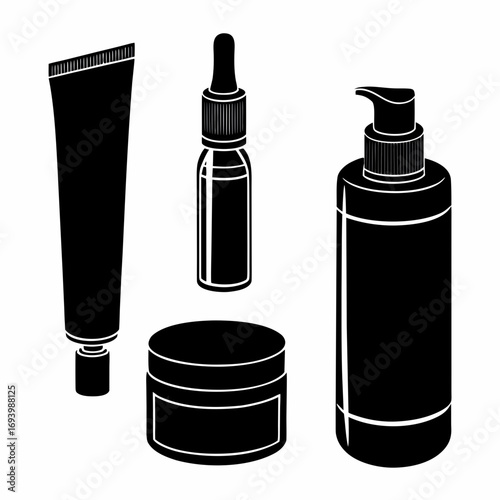 Cosmetic product containers silhouettes black white