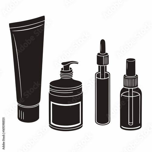 Cosmetic containers collection black silhouettes vector